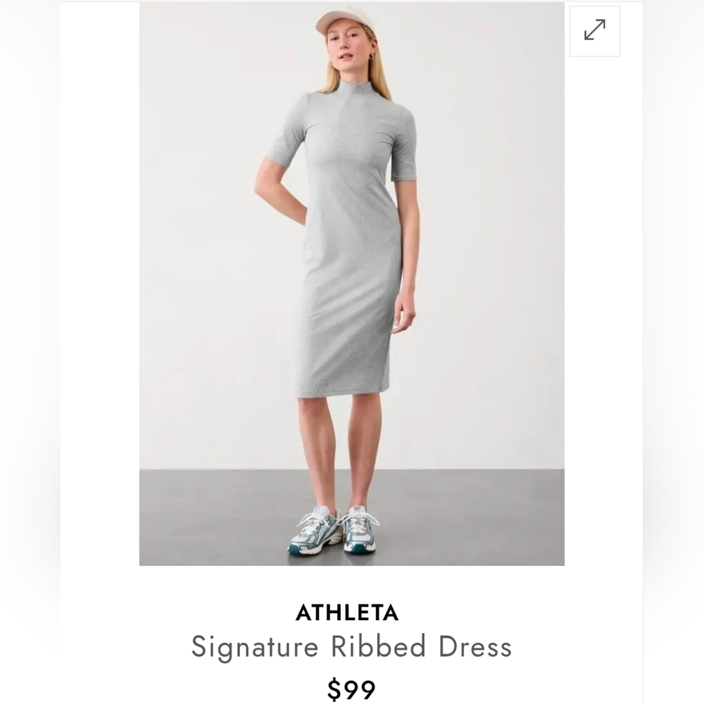 Athleta Signature Rib Mock Neck Dress Modal Lux Work Travel Womans Medium Tall